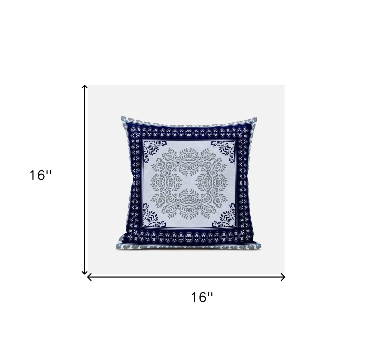 16" X 16" Dark Blue And Gray Blown Seam Geometric Indoor Outdoor Throw Pillow