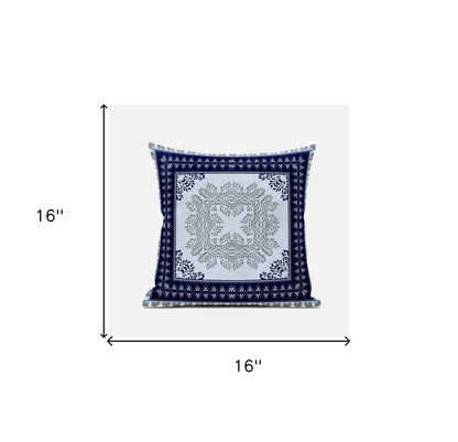 16" X 16" Dark Blue And Gray Blown Seam Geometric Indoor Outdoor Throw Pillow