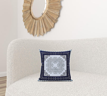 16" X 16" Dark Blue And Gray Blown Seam Geometric Indoor Outdoor Throw Pillow