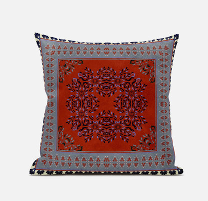 16" X 16" Red And Gray Blown Seam Geometric Indoor Outdoor Throw Pillow