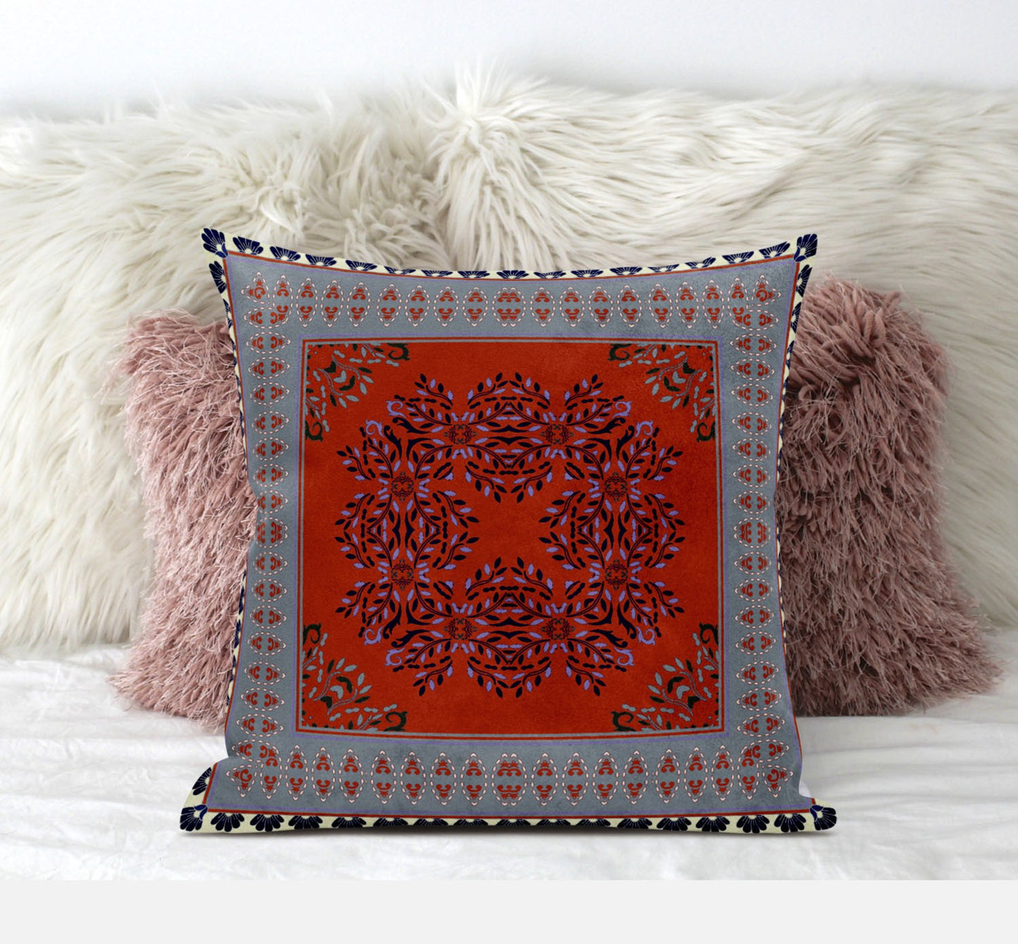 16" X 16" Red And Gray Blown Seam Geometric Indoor Outdoor Throw Pillow