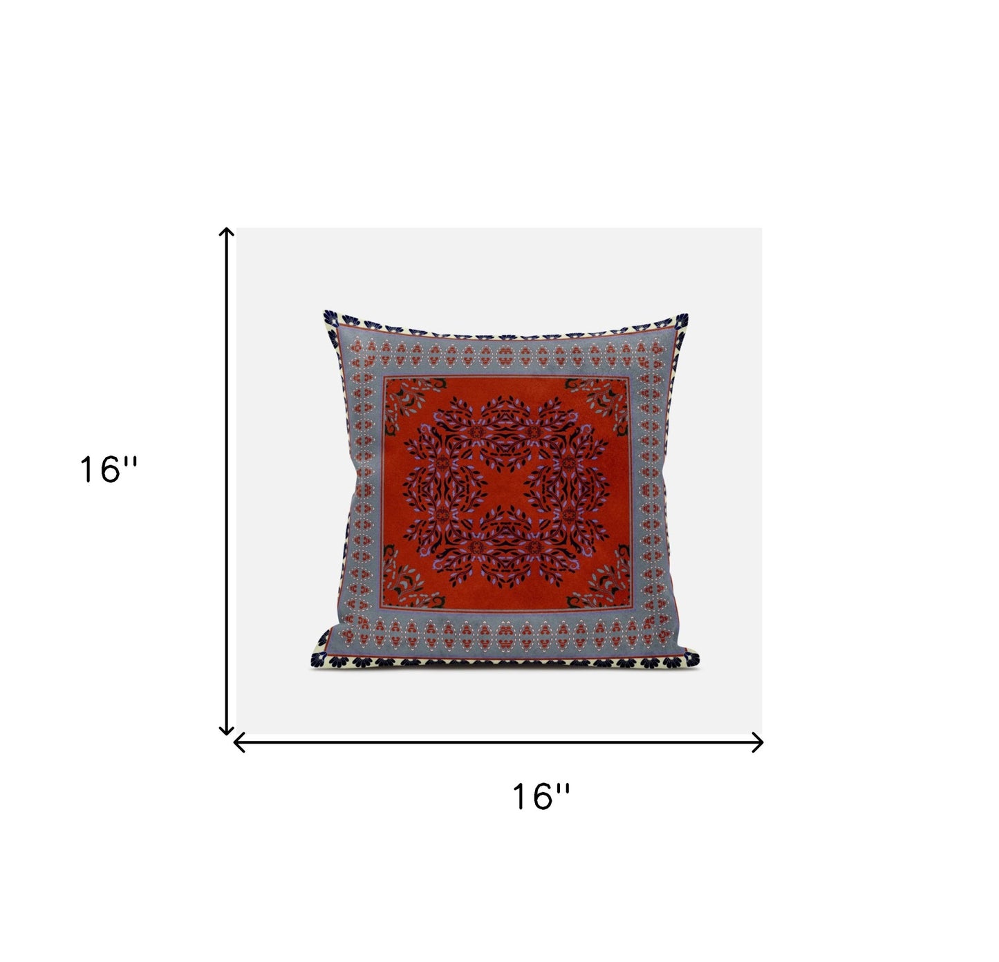 16" X 16" Red And Gray Blown Seam Geometric Indoor Outdoor Throw Pillow