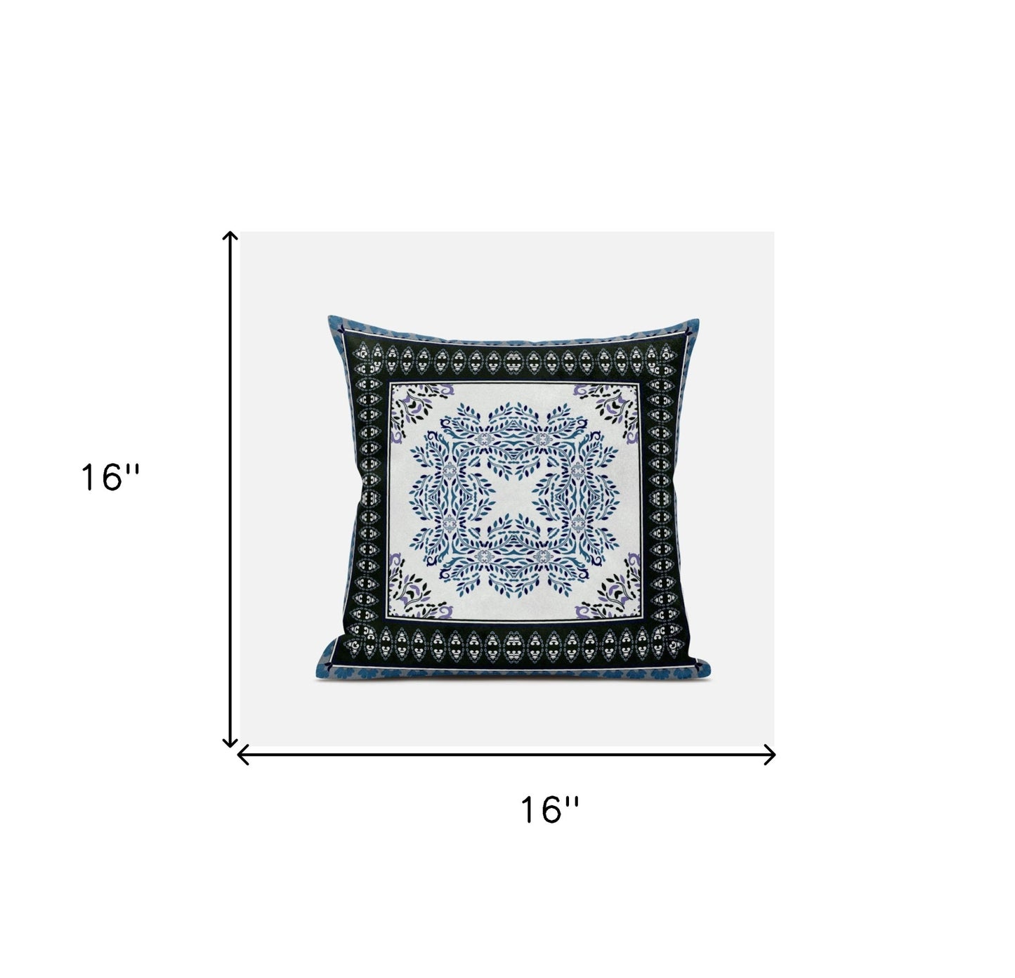 16" X 16" Black And Blue Blown Seam Geometric Indoor Outdoor Throw Pillow