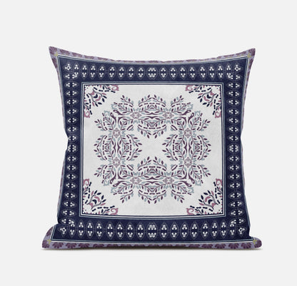 16" X 16" Cream And Blue Blown Seam Geometric Indoor Outdoor Throw Pillow