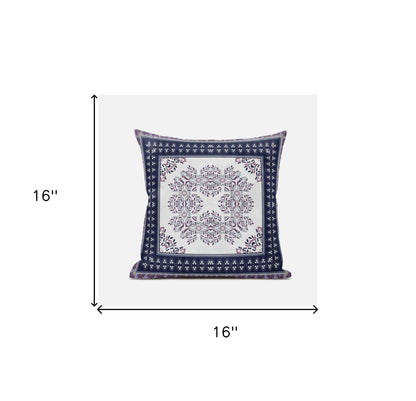 16" X 16" Cream And Blue Blown Seam Geometric Indoor Outdoor Throw Pillow