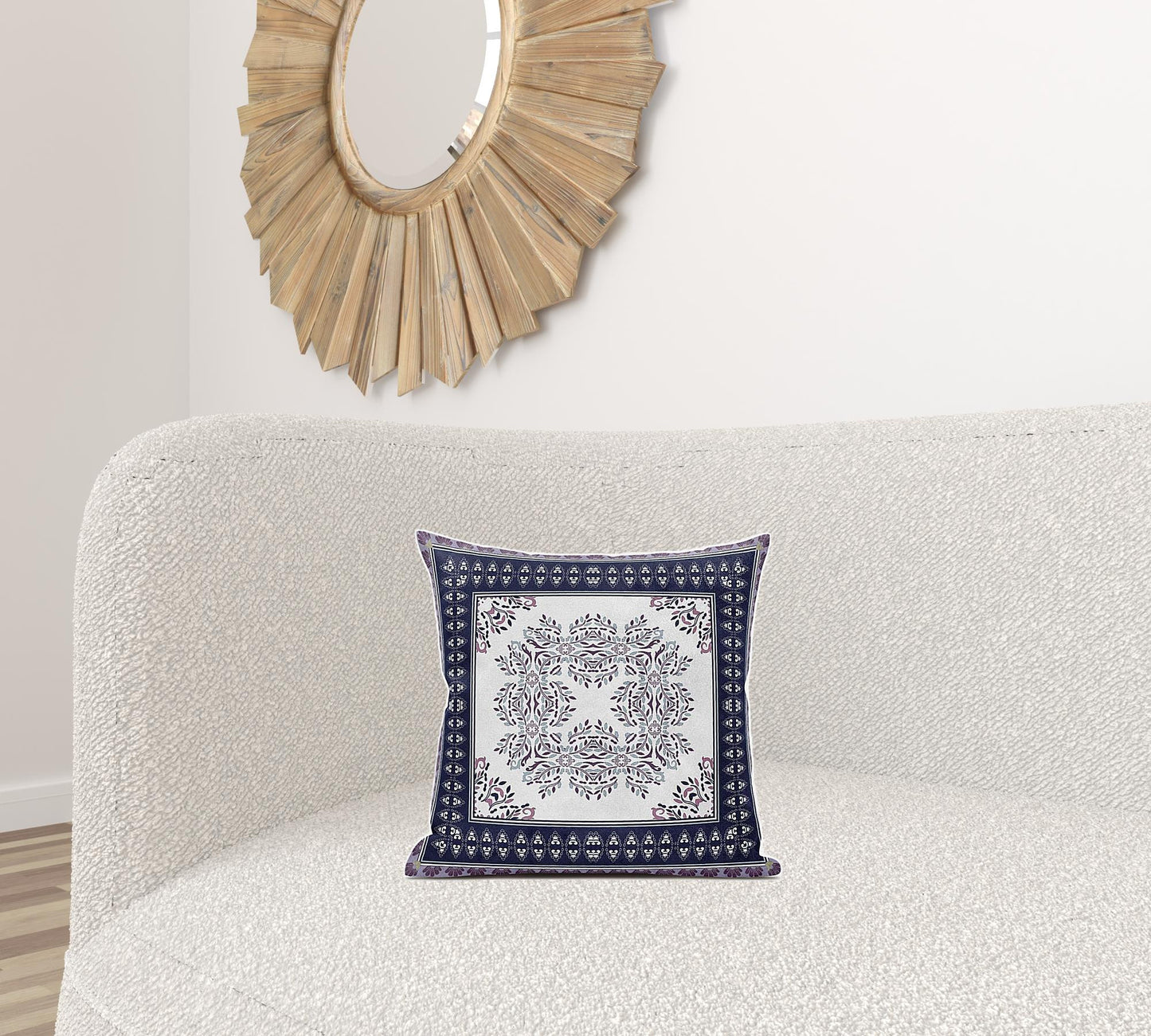 16" X 16" Cream And Blue Blown Seam Geometric Indoor Outdoor Throw Pillow