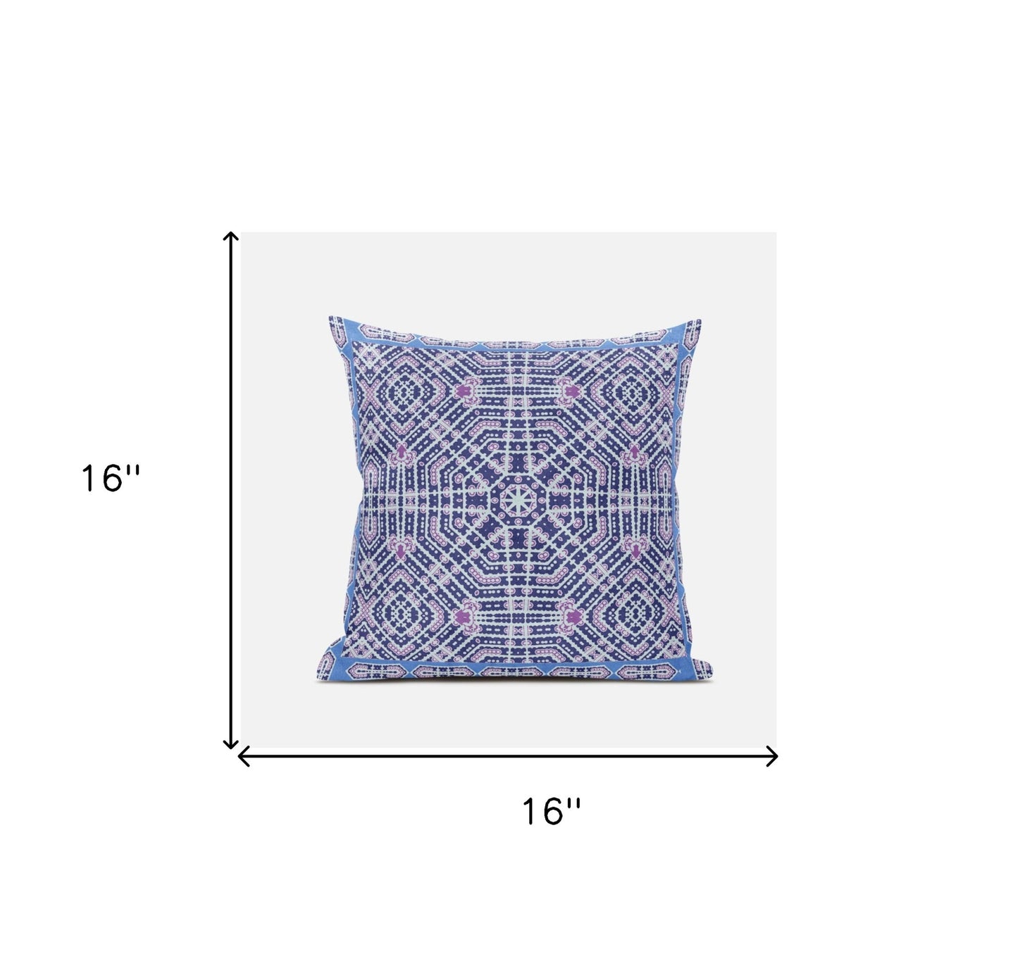 16" X 16" Indigo And Pink Blown Seam Geometric Indoor Outdoor Throw Pillow