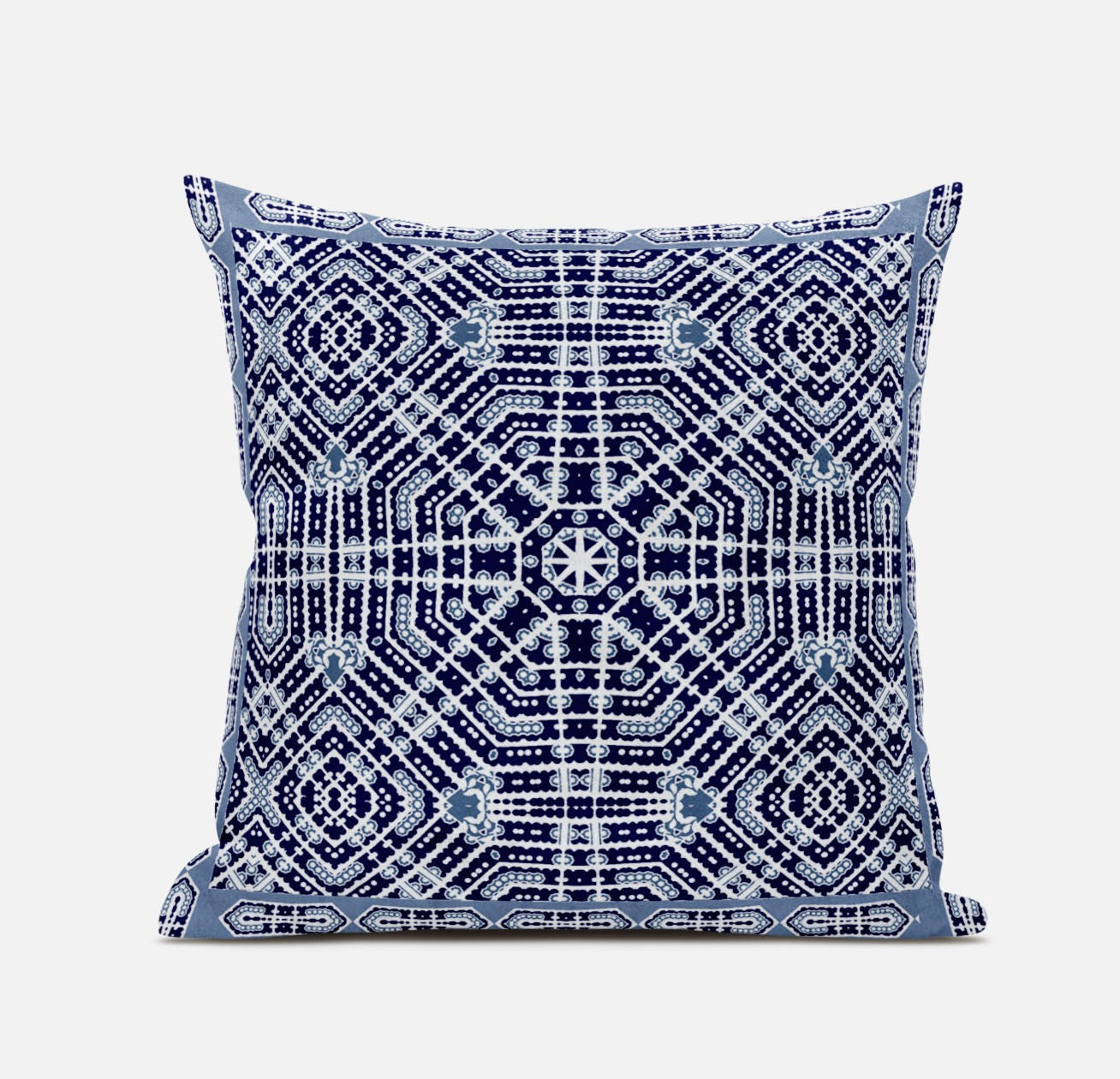 18" X 18" Indigo And Green Blown Seam Geometric Indoor Outdoor Throw Pillow