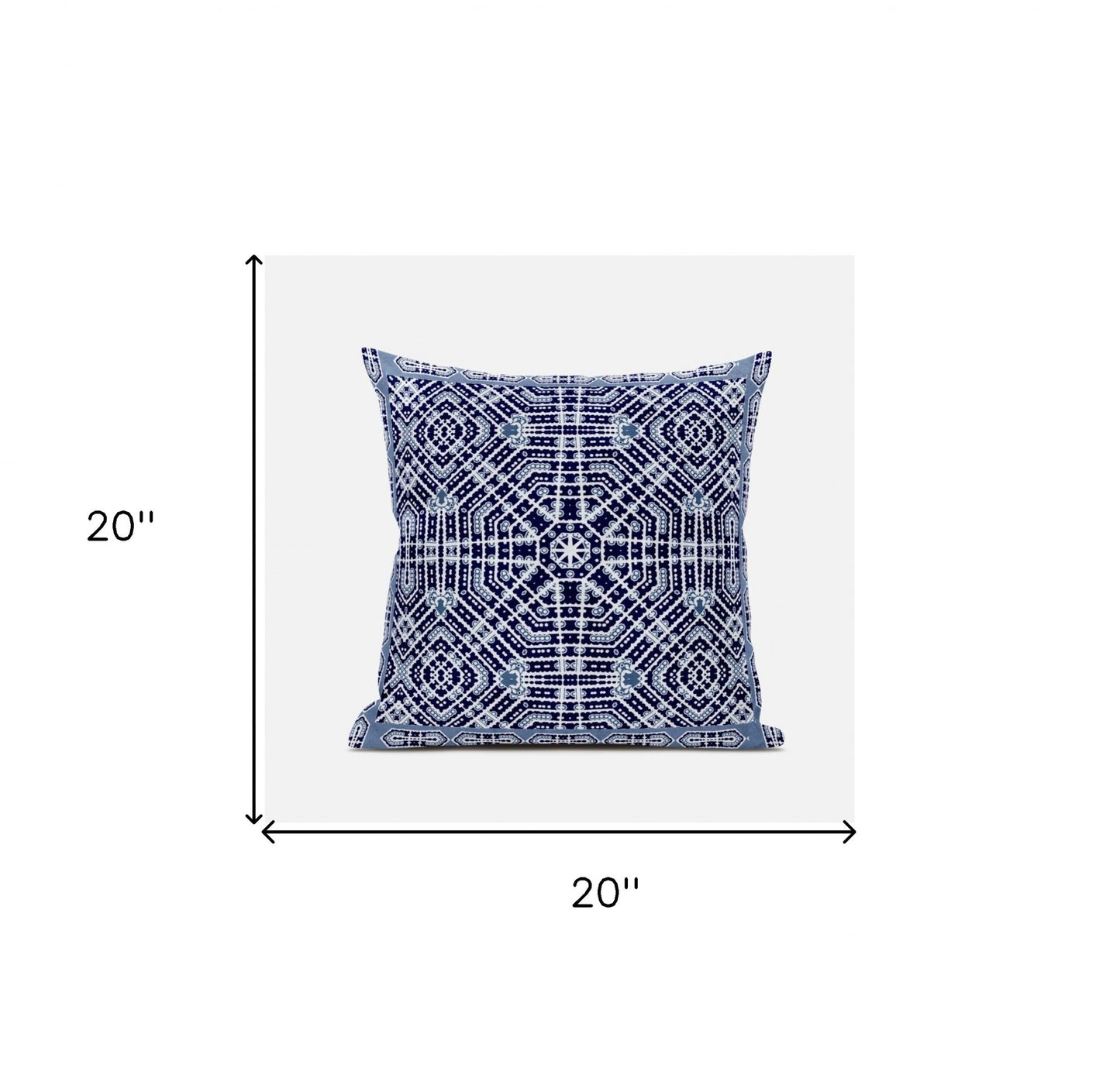 18" X 18" Indigo And Green Blown Seam Geometric Indoor Outdoor Throw Pillow