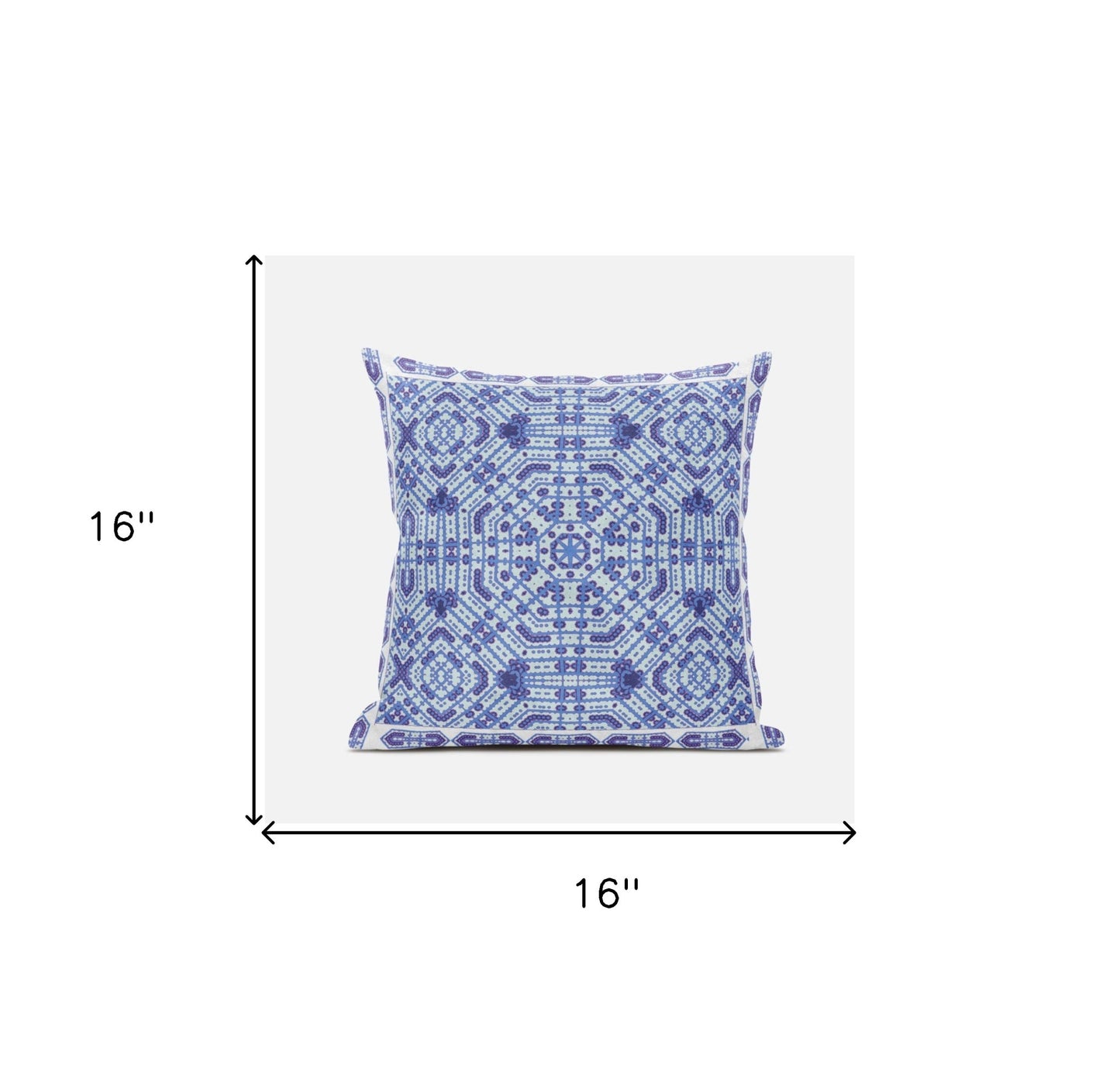 16" X 16" Indigo And White Blown Seam Geometric Indoor Outdoor Throw Pillow