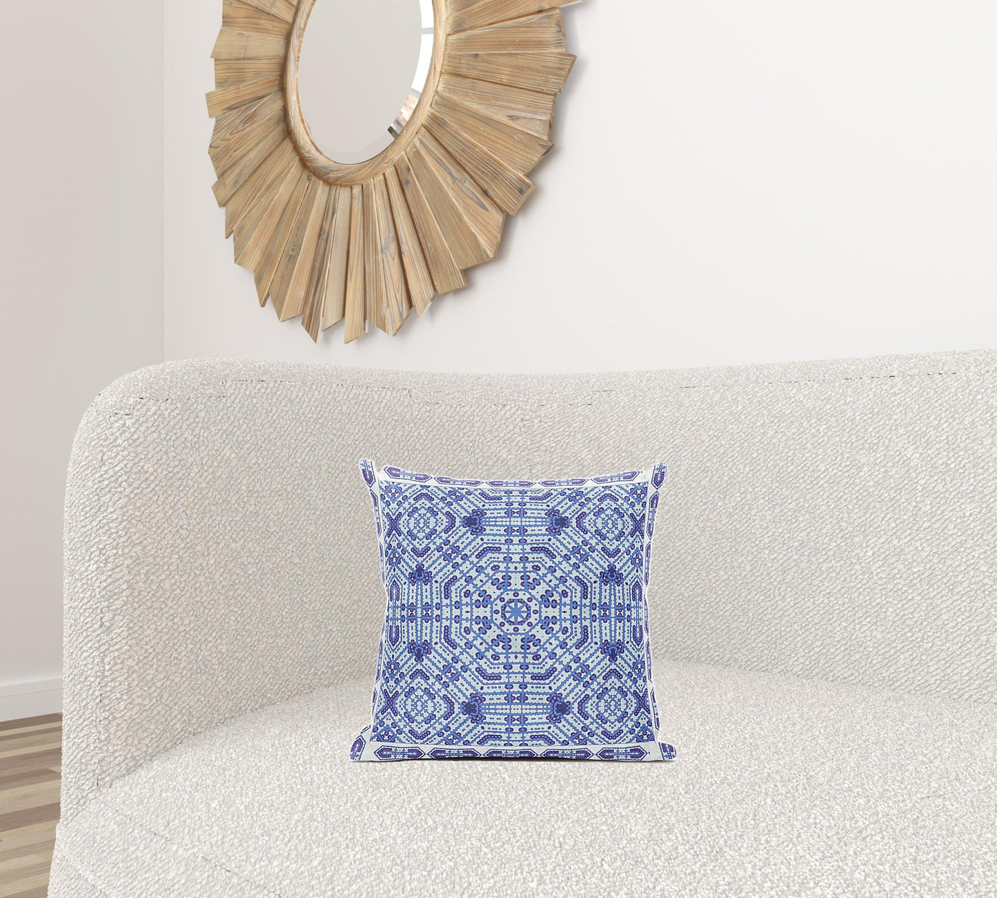 16" X 16" Indigo And White Blown Seam Geometric Indoor Outdoor Throw Pillow