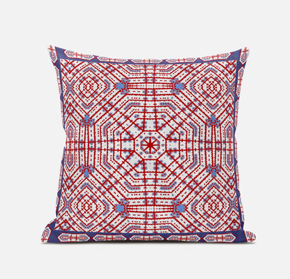 16" X 16" Red And Blue Blown Seam Geometric Indoor Outdoor Throw Pillow