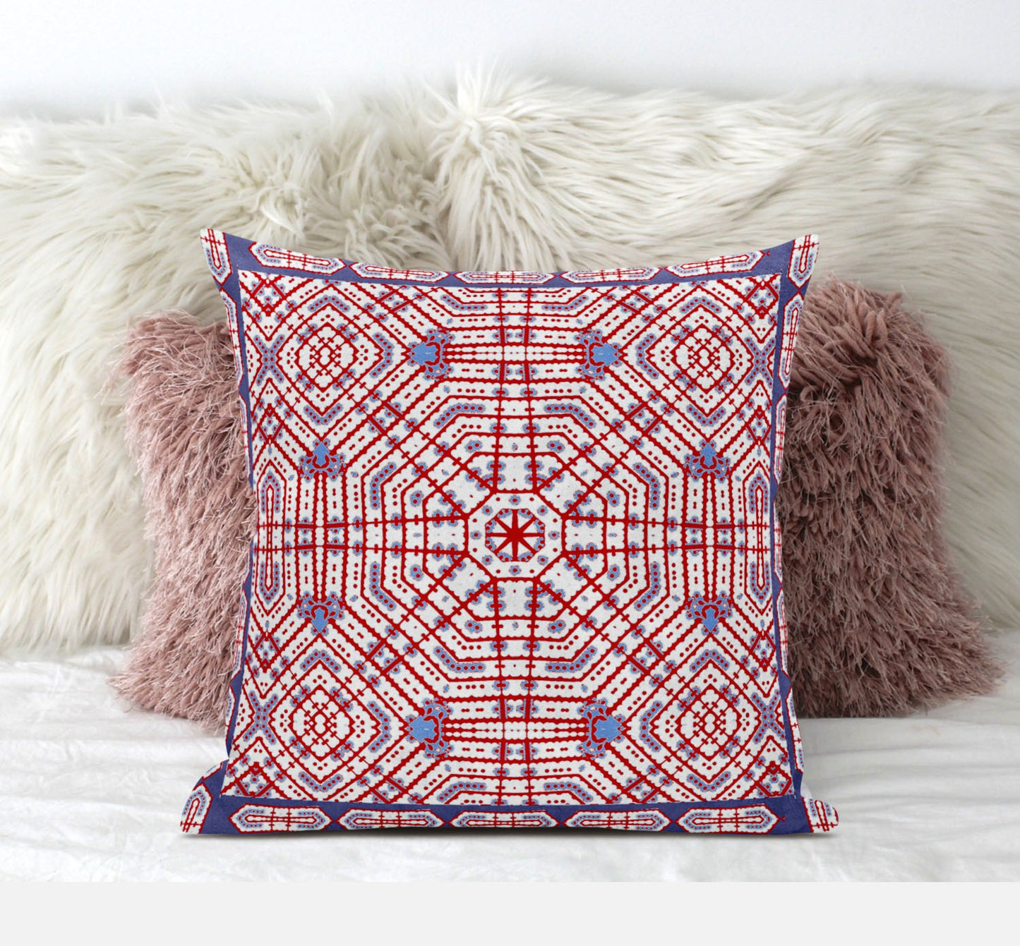 16" X 16" Red And Blue Blown Seam Geometric Indoor Outdoor Throw Pillow