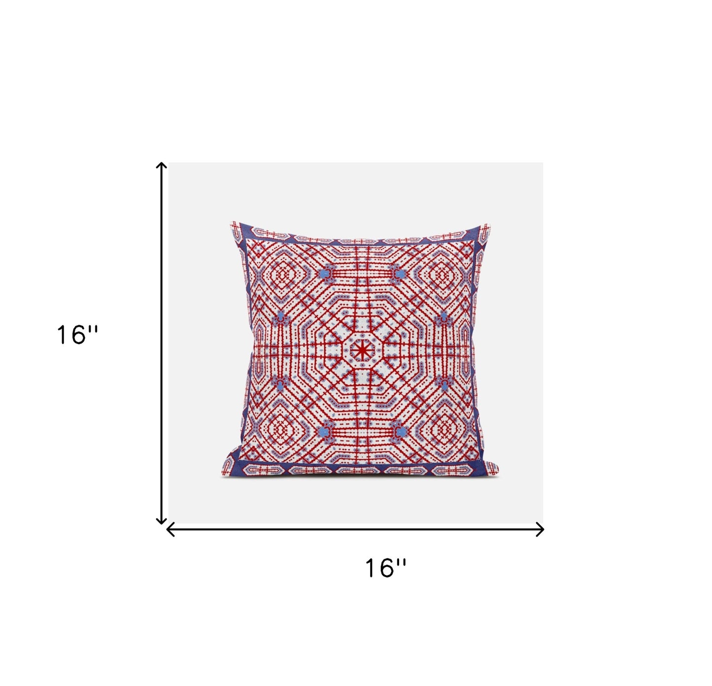 16" X 16" Red And Blue Blown Seam Geometric Indoor Outdoor Throw Pillow