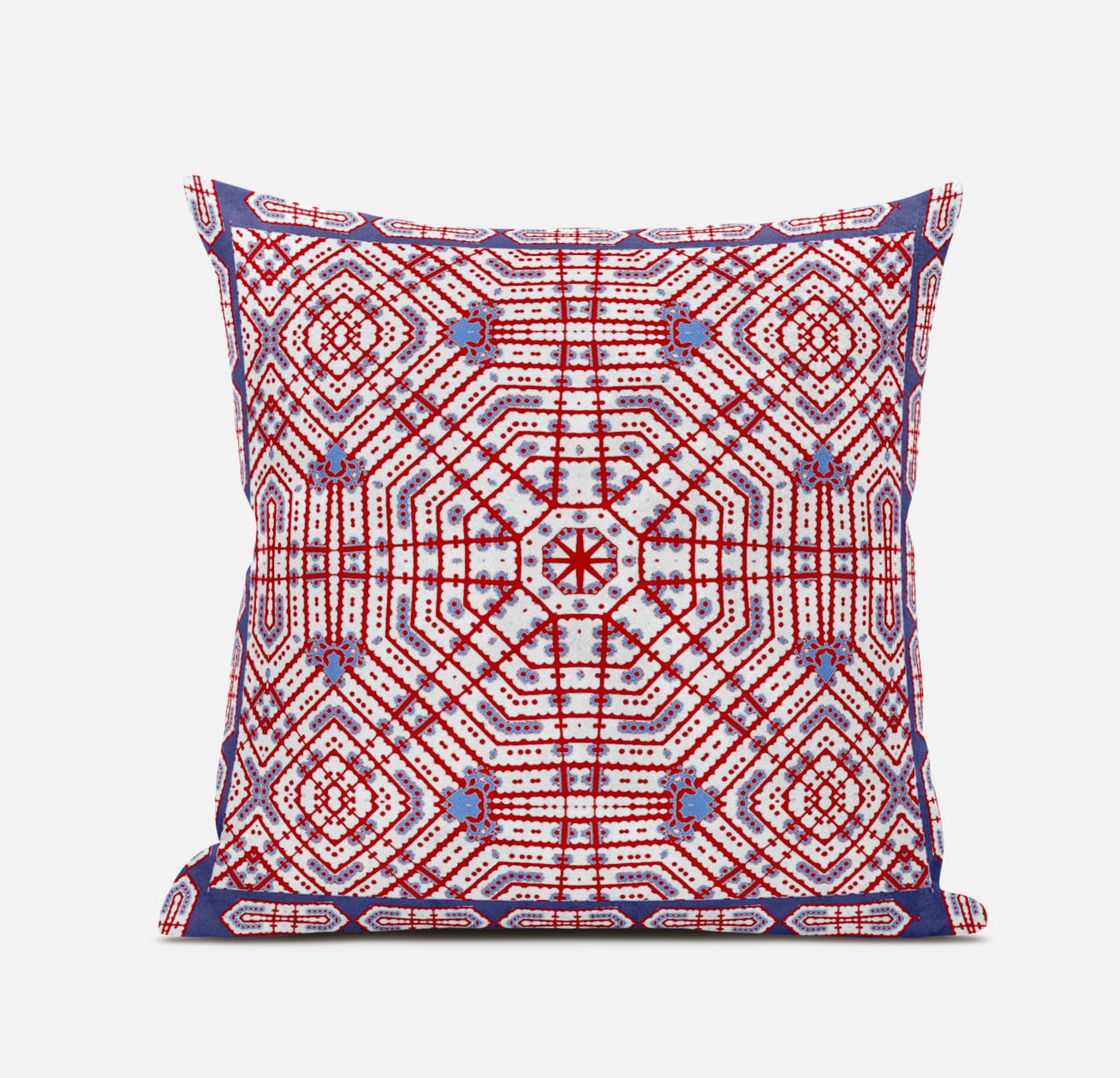 18" X 18" Red And Blue Blown Seam Geometric Indoor Outdoor Throw Pillow