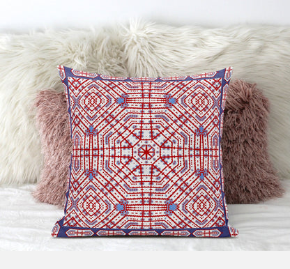 18" X 18" Red And Blue Blown Seam Geometric Indoor Outdoor Throw Pillow