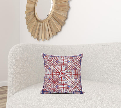 18" X 18" Red And Blue Blown Seam Geometric Indoor Outdoor Throw Pillow