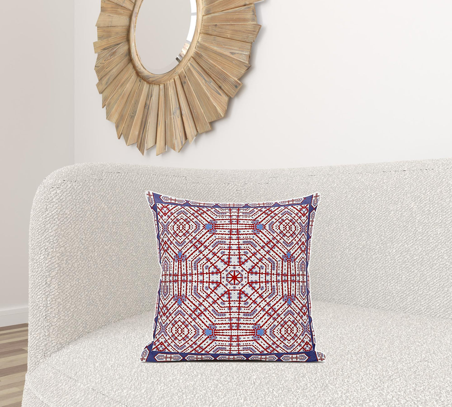 18" X 18" Red And Blue Blown Seam Geometric Indoor Outdoor Throw Pillow