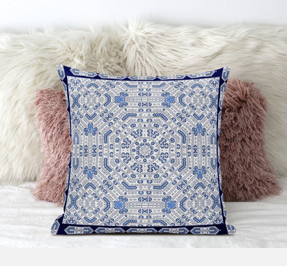 16" X 16" Light Blue And Navy Blue Blown Seam Geometric Indoor Outdoor Throw Pillow