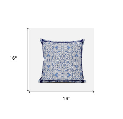 16" X 16" Light Blue And Navy Blue Blown Seam Geometric Indoor Outdoor Throw Pillow