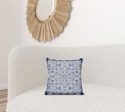 16" X 16" Light Blue And Navy Blue Blown Seam Geometric Indoor Outdoor Throw Pillow