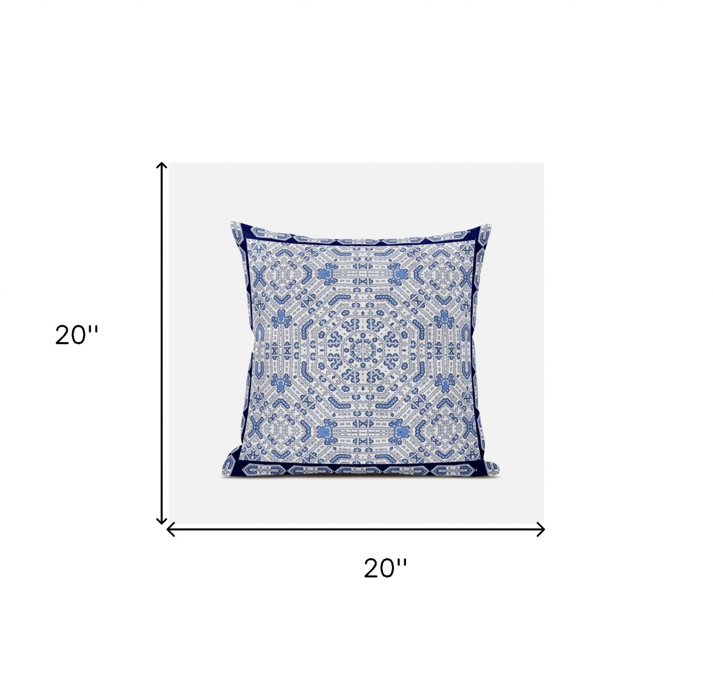 18" X 18" Light Blue And Navy Blue Blown Seam Geometric Indoor Outdoor Throw Pillow