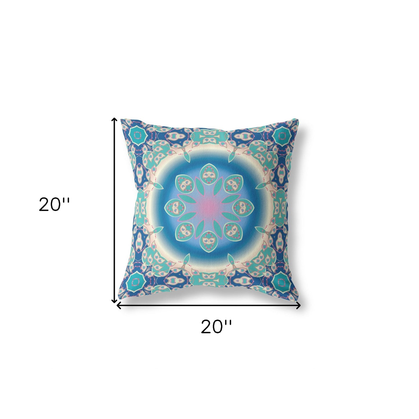 18" X 18" Blue And Turquoise Zippered Geometric Indoor Outdoor Throw Pillow