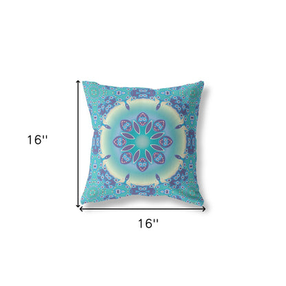 16" X 16" Blue And Purple Zippered Geometric Indoor Outdoor Throw Pillow