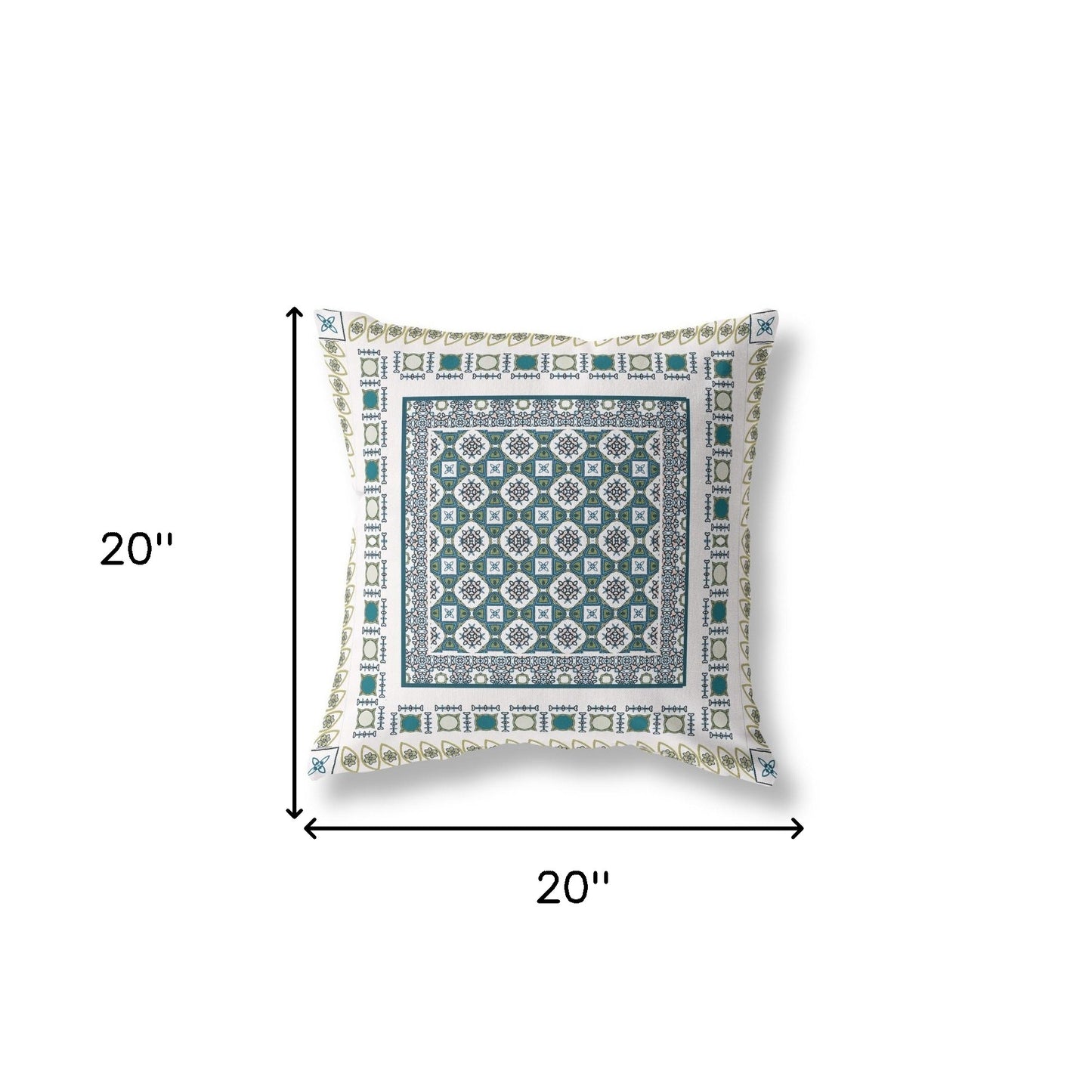 18" X 18" White And Green Zippered Floral Indoor Outdoor Throw Pillow