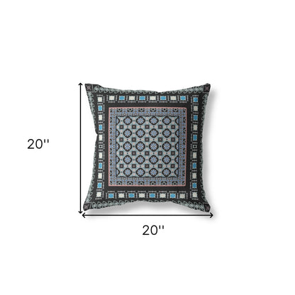 18" X 18" Black And Blue Zippered Floral Indoor Outdoor Throw Pillow