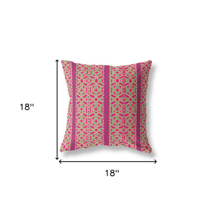 18" X 18" Pink And Green Zippered Geometric Indoor Outdoor Throw Pillow