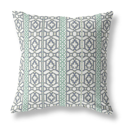 16" X 16" White And Gray Zippered Geometric Indoor Outdoor Throw Pillow