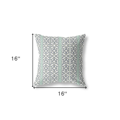 16" X 16" White And Gray Zippered Geometric Indoor Outdoor Throw Pillow