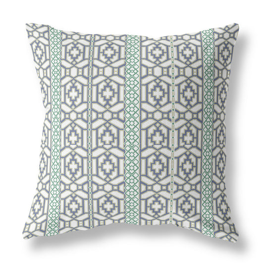 18" X 18" White And Gray Zippered Geometric Indoor Outdoor Throw Pillow