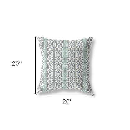 18" X 18" White And Gray Zippered Geometric Indoor Outdoor Throw Pillow