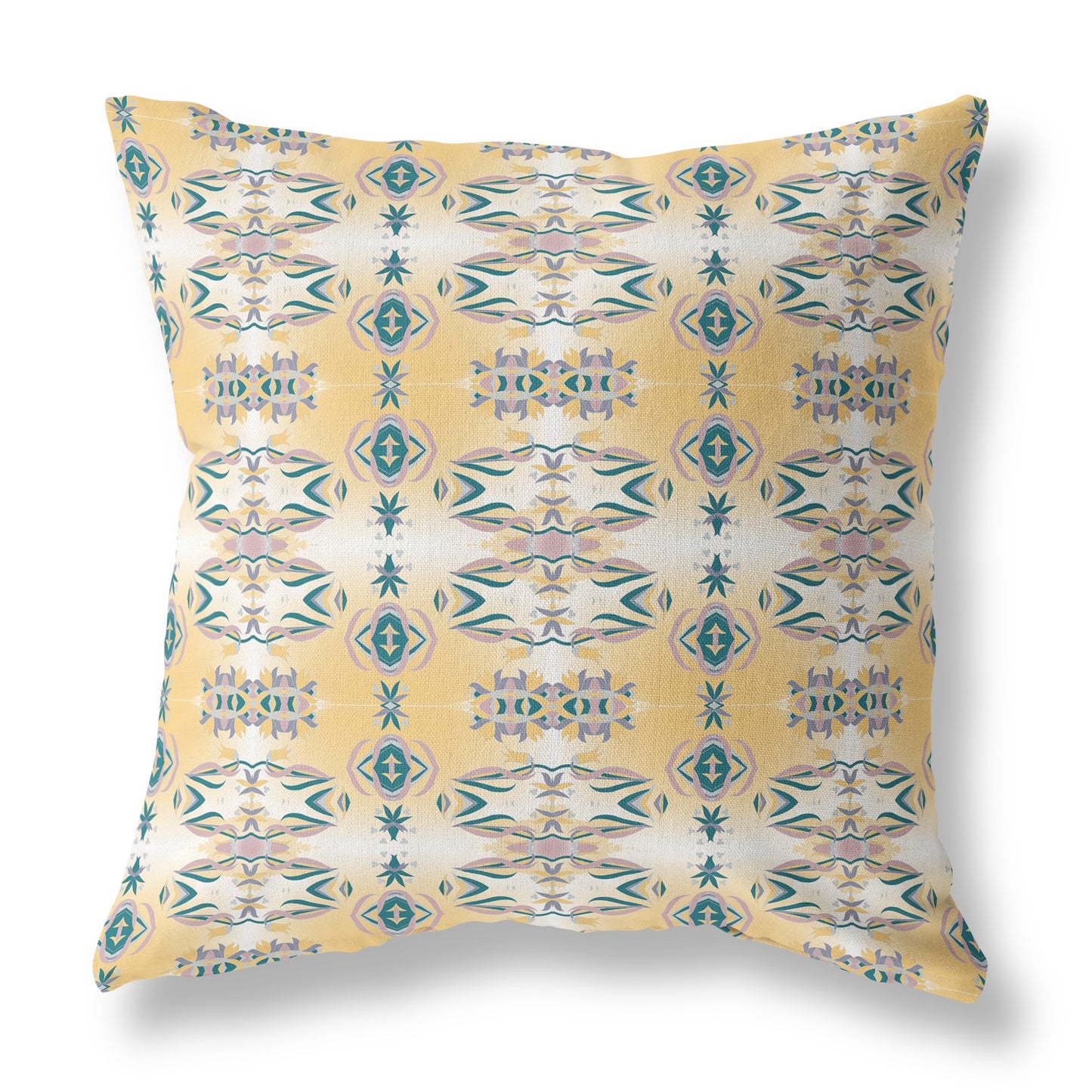 18" X 18" White And Yellow Zippered Geometric Indoor Outdoor Throw Pillow