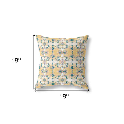 18" X 18" White And Yellow Zippered Geometric Indoor Outdoor Throw Pillow