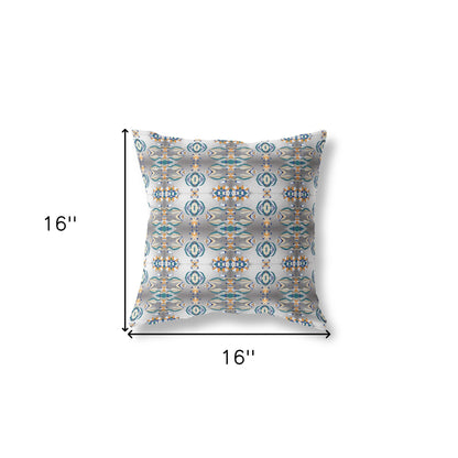 16" X 16" Off White And Brown Zippered Geometric Indoor Outdoor Throw Pillow