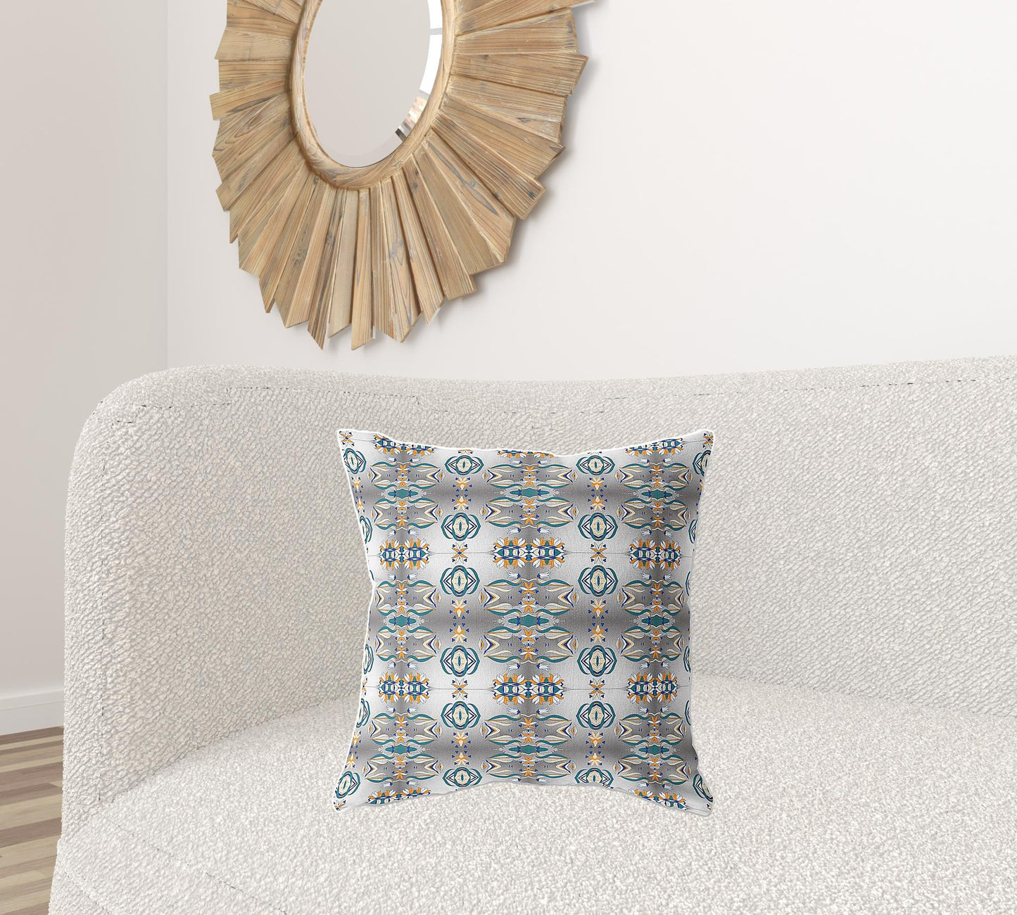 18" X 18" Off White And Brown Zippered Geometric Indoor Outdoor Throw Pillow