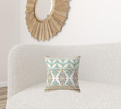 16" X 16" Orange And Teal Zippered Geometric Indoor Outdoor Throw Pillow