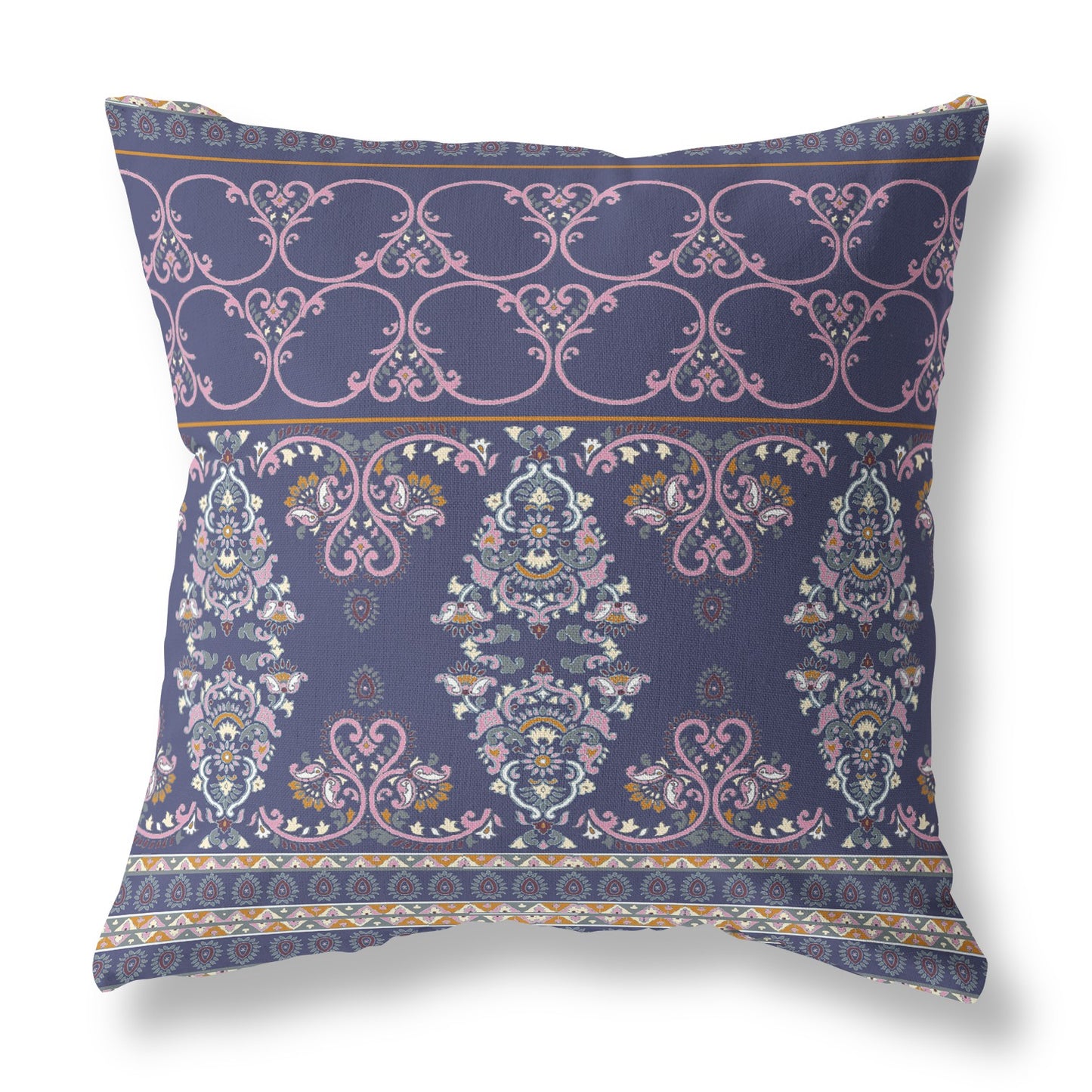 16" X 16" Blue And Pink Zippered Geometric Indoor Outdoor Throw Pillow