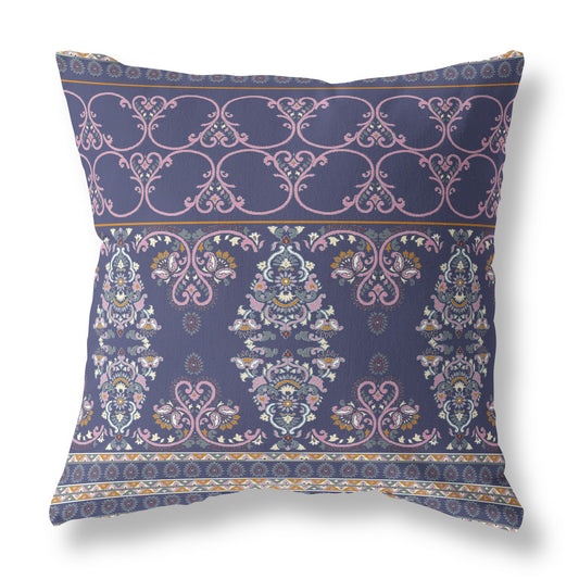 16" X 16" Blue And Pink Zippered Geometric Indoor Outdoor Throw Pillow