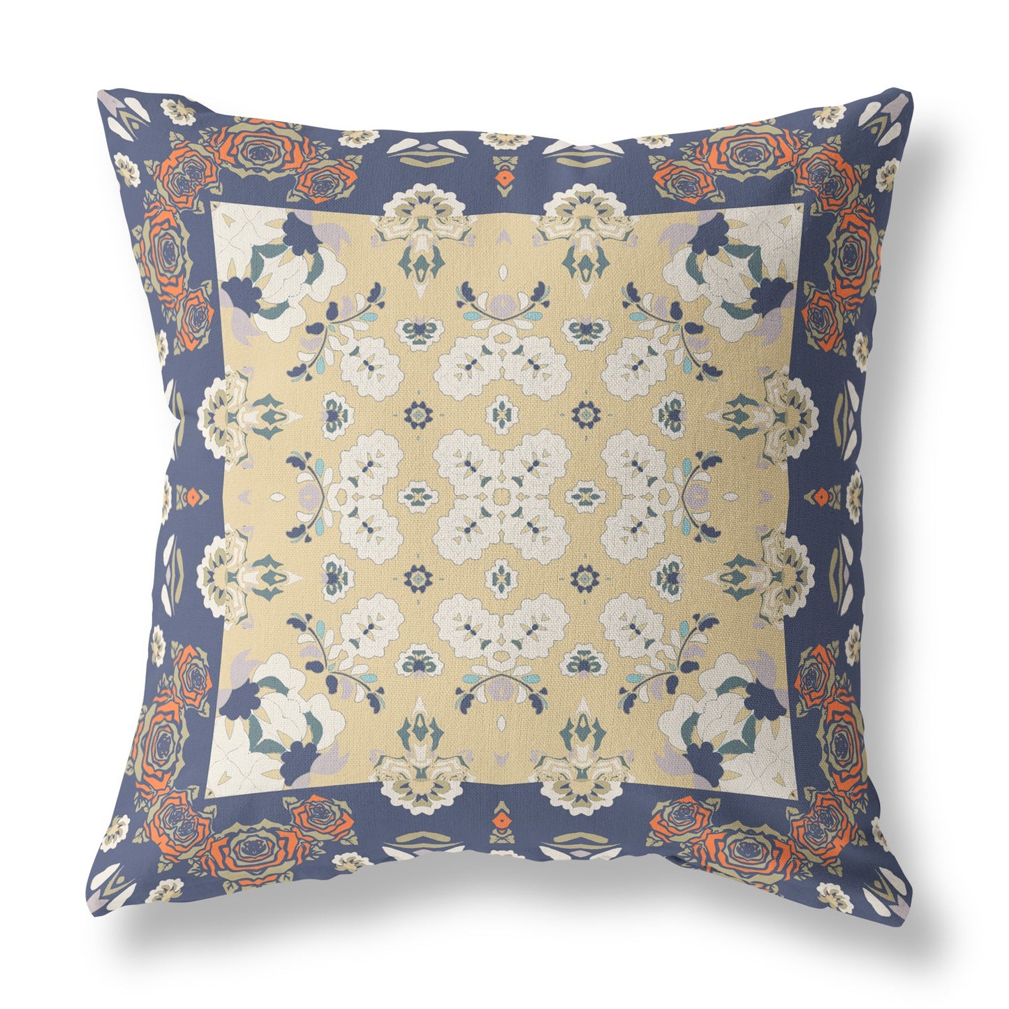 18" X 18" Blue And Yellow Zippered Geometric Indoor Outdoor Throw Pillow