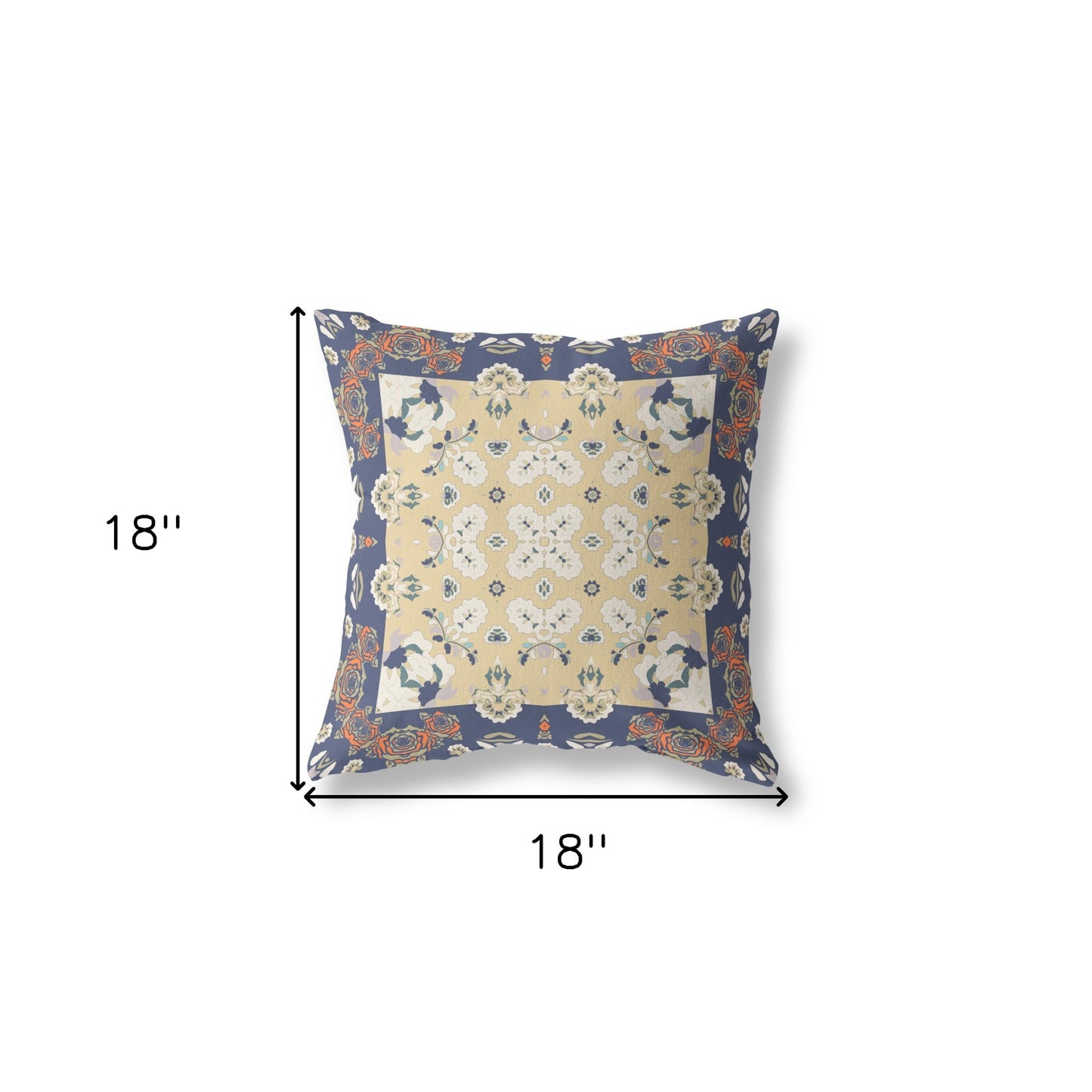 18" X 18" Blue And Yellow Zippered Geometric Indoor Outdoor Throw Pillow