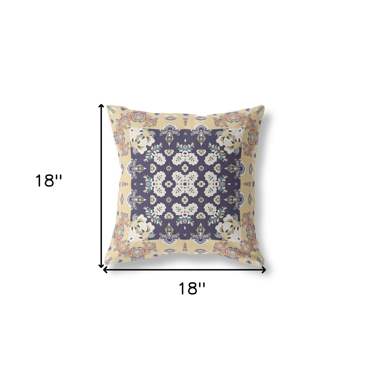 18" X 18" Yellow And Navy Zippered Geometric Indoor Outdoor Throw Pillow