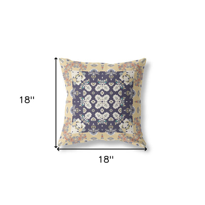 18" X 18" Yellow And Navy Zippered Geometric Indoor Outdoor Throw Pillow