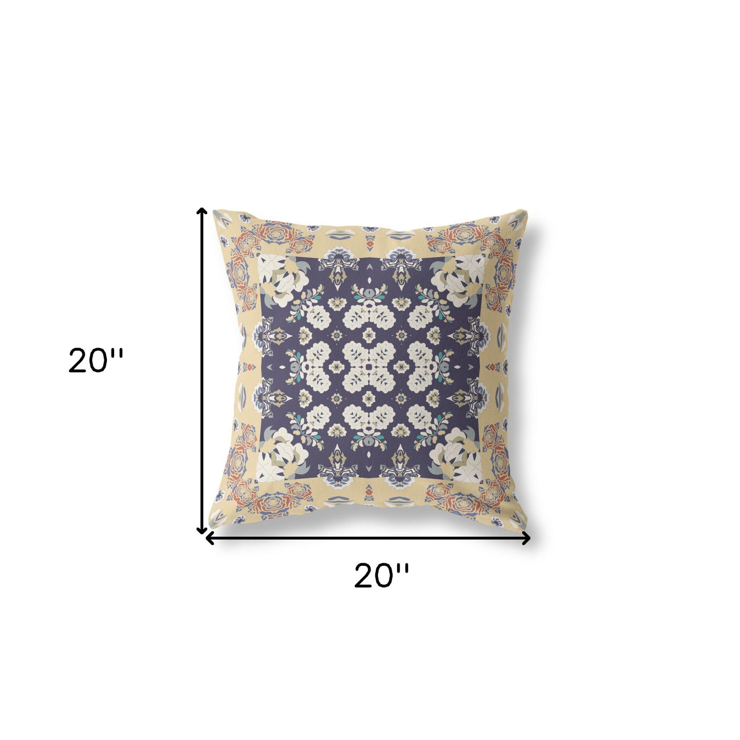 18" X 18" Yellow And Navy Zippered Geometric Indoor Outdoor Throw Pillow