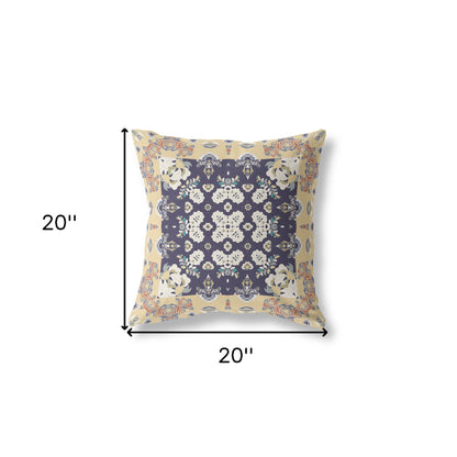 18" X 18" Yellow And Navy Zippered Geometric Indoor Outdoor Throw Pillow