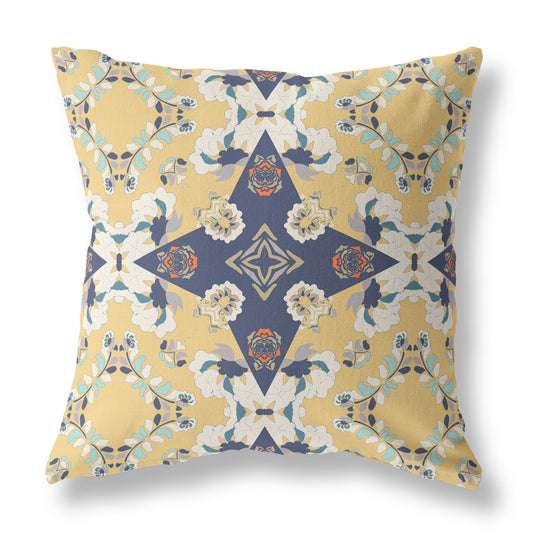 16" X 16" Yellow And Blue Zippered Geometric Indoor Outdoor Throw Pillow