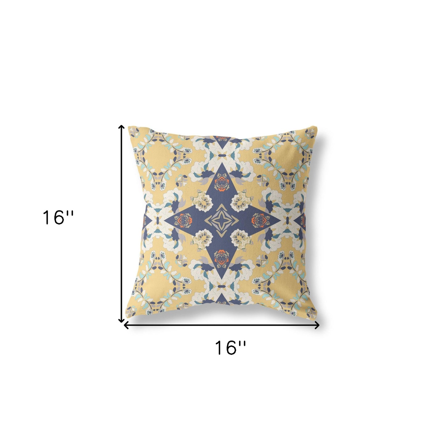 16" X 16" Yellow And Blue Zippered Geometric Indoor Outdoor Throw Pillow